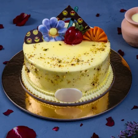 Rasamalai Cake with Saffron Sauce