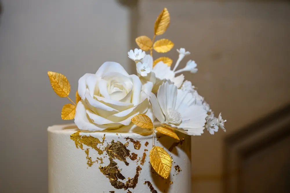 Gold-Leaf Tiered Cakes with Metallic Accents